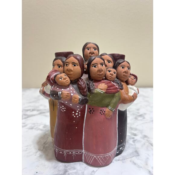 VTG Peruvian Folk Art Pottery Handcrafted Candle Holder Terracotta Clay Women - Picture 3 of 11